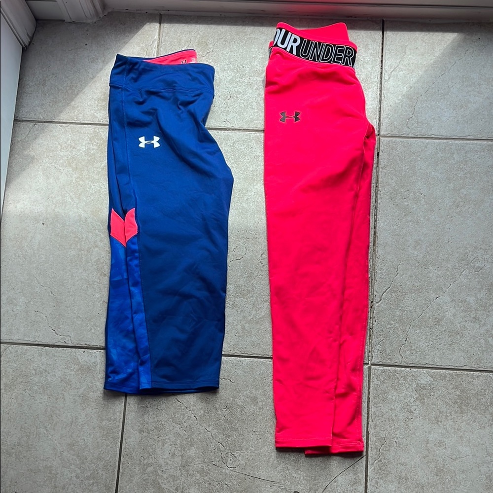 Under Armour Blue and Red Leggings for Active Performance